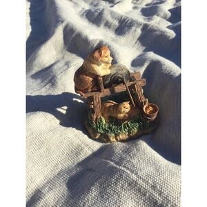 Vintage Lefton dog cat‎ figurine 3 in water well brown 01547 1994 farm bucket
